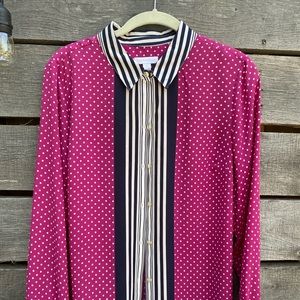 Charter Club Women’s Collared Button Down - Striped / Polka Dots - Size M